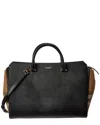 Burberry Banewell Medium Leather & Check Canvas Satchel In Black