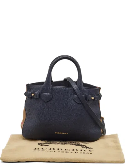 Pre-owned Burberry Banner House Check Tote Bag In Blue