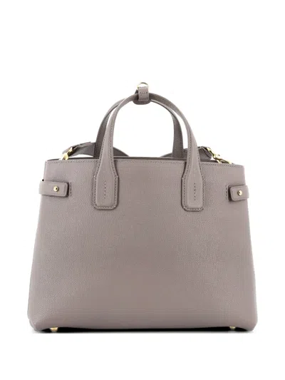 Pre-owned Burberry Banner Nm Leather With House Check Canvas Medium Tote Bag In Gray