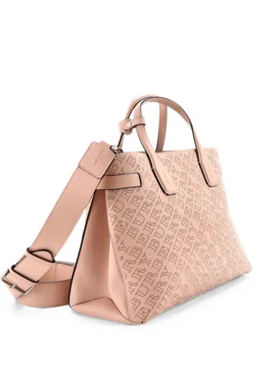 Pre-owned Burberry Banner Nm Perforated Leather Medium Tote Bag In Pink