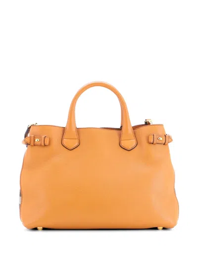 Pre-owned Burberry Banner Tote Leather And House Check Canvas Medium Satchel In Orange