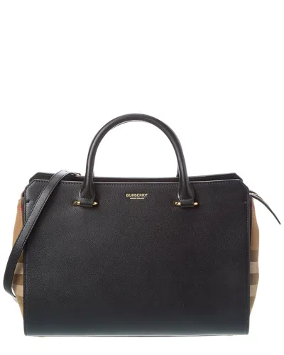 Burberry Banwell Check Canvas & Leather Satchel In Black