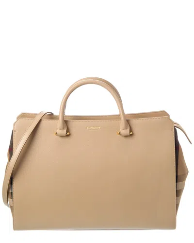 Burberry Banwell Check Canvas & Leather Satchel In Sand