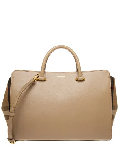 Burberry Banwell Check Medium Leather Tote In Neutral