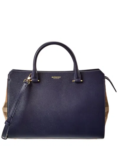 Burberry Banwell House Check Canvas & Leather Satchel In Blue