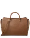Burberry Banwell Medium Leather & Check Canvas Satchel In Brown
