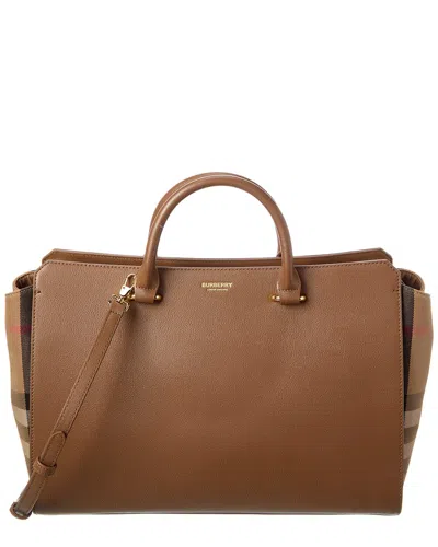 Burberry Banwell Medium Leather & Check Canvas Satchel In Brown