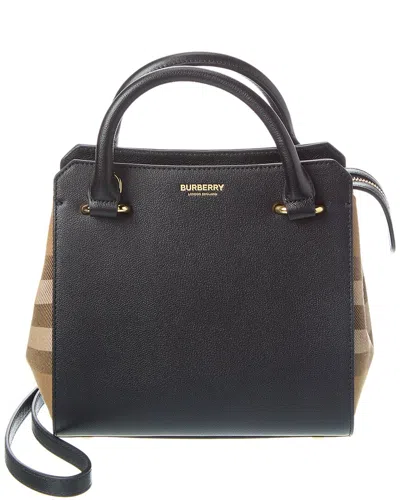 Burberry Banwell Small Check Canvas & Leather Satchel In Black