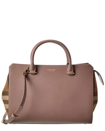 Burberry Banwell Small Check Canvas & Leather Satchel In Brown
