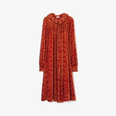 Burberry Baroque Silk Blend Velvet Dress In Red