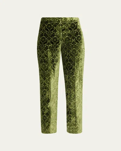 Burberry Baroque Velvet Straight-leg Ankle Pants In Green