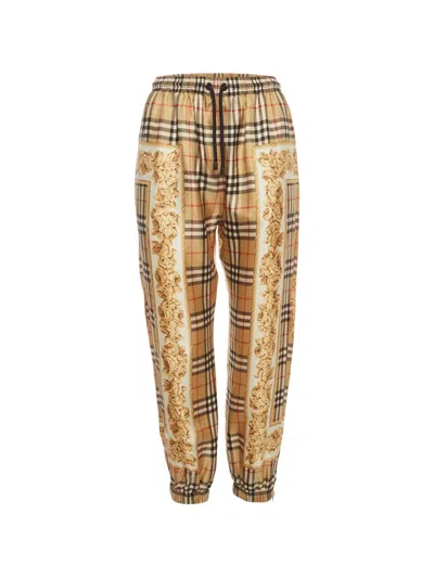 Pre-owned Burberry Baroque-print Checked Track Pants In Gold