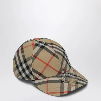 Burberry Baseball Cap Check Pattern With Ekd In Cream