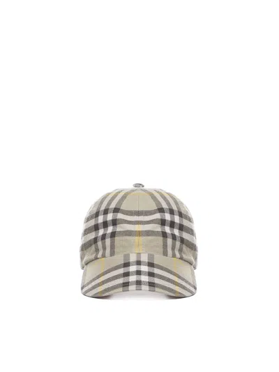 Burberry Baseball Cap With Check Print In Hunter