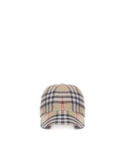 Burberry Baseball Cap With Check Print In Beige