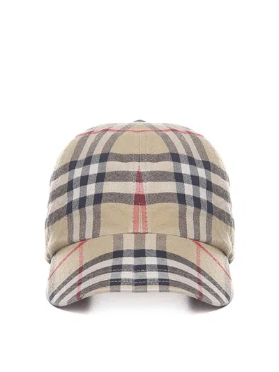 Burberry Baseball Cap With Check Print In Beige