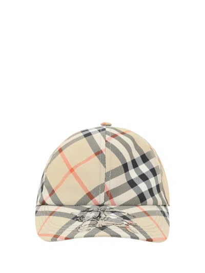 Burberry Cap With Curved Brim And Iconic Check Pattern In Beige