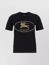 Burberry Black Crewneck T-shirt With Logo Embroidery On The Front In Cotton Woman