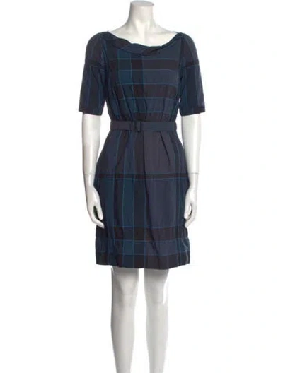 Pre-owned Burberry Bateau Neckline Mini Dress In Blue