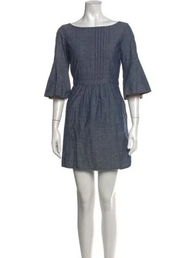 Pre-owned Burberry Bateau Neckline Mini Dress In Blue
