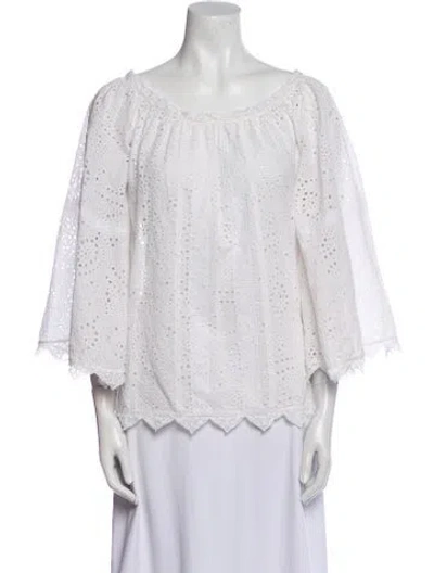 Pre-owned Burberry Bateau Neckline Three-quarter Sleeve Blouse In White