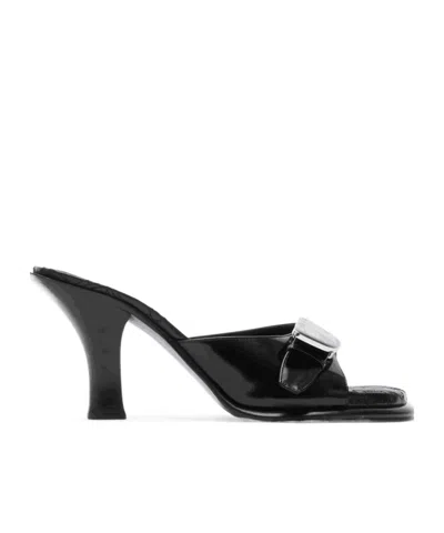 Burberry Bay Leather Mules In Black