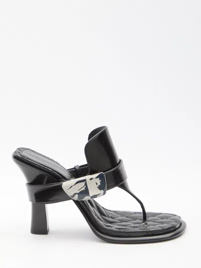 Burberry Black Leather Bay Heeled Sandals In Blue