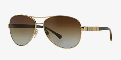 Pre-owned Burberry Be 3080 Light Gold/brown Shaded Polarized (1145/t5) Sunglasses