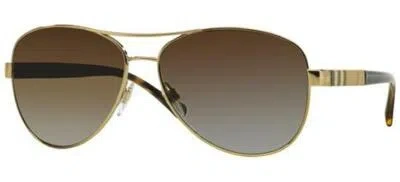 Pre-owned Burberry Be 3080 Light Gold/brown Shaded Polarized 59/14/135 Women Sunglasses In Gray
