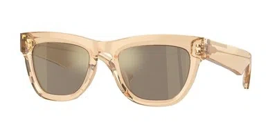 Pre-owned Burberry Be4415u 40635a Brown Light Brown Mirror Gold 52 Mm Women's Sunglasses