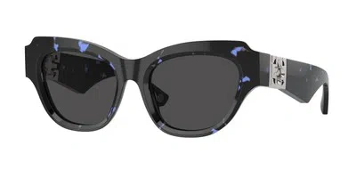 Pre-owned Burberry Be4423 411187 Blue Havana Dark Grey 52 Mm Women's Sunglasses In Gray