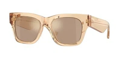 Pre-owned Burberry Be4424 40635a Brown Light Brown Mirror Gold 52 Mm Women's Sunglasses In Light Brown Mirror Flash Gold