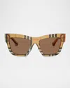 Burberry Be4449f Acetate Square Sunglasses In Dark Brown
