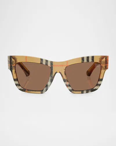 Burberry Be4449f Acetate Square Sunglasses In Dark Brown