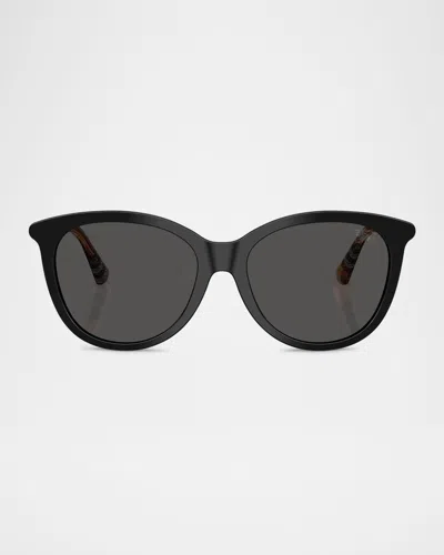 Burberry Be4455f Round Acetate Sunglasses In Black/dark Grey