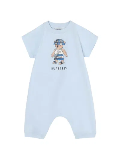 Burberry Babies' Beach Bear Cotton Playsuit In Blue