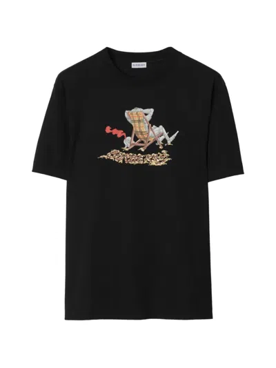 Burberry Mens Black Beach Knight Cotton-jersey T-shirt