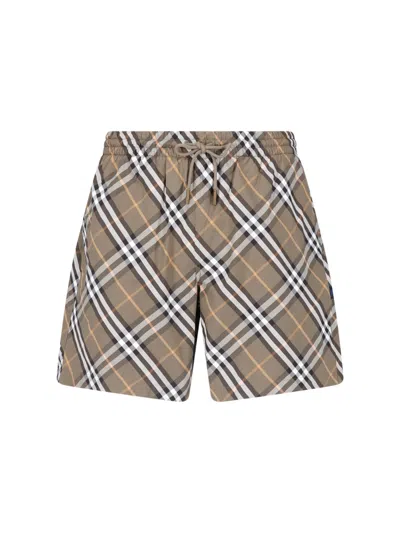 Burberry Check Pattern Knee Length Quick Dry Shorts In Multi