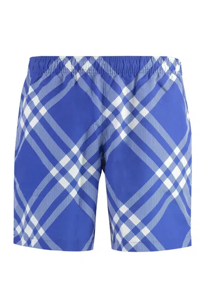 Burberry Check Swim Shorts In Blue