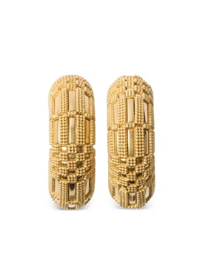 BURBERRY BEADED-GRID HOOP EARRINGS