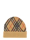 Burberry Womens Check-print Ribbed Cashmere-blend Beanie Sand In Multicolour
