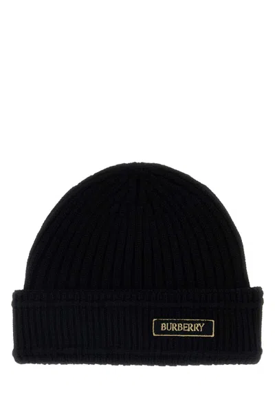 Burberry 8103340-a1189 Ribbed Wool Cashmere Beanie In Black