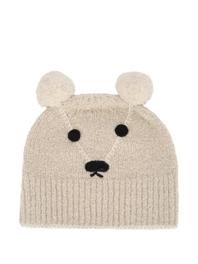 Burberry Bear-face Knitted Hat Set In Neutral