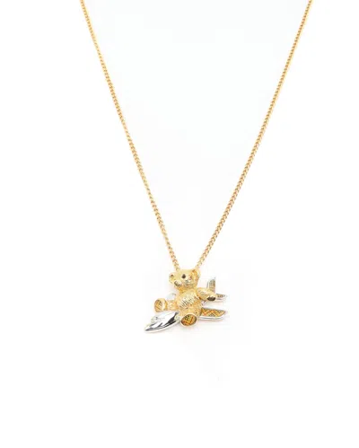 Burberry Bear Nova Check Necklace In Gold