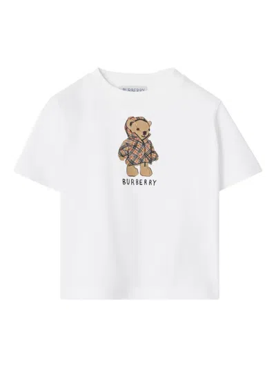 Burberry Babies' Bear-print Cotton T-shirt In White