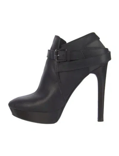 Pre-owned Burberry Beat Check Pattern Leather Boots In Black
