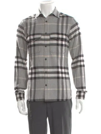 Pre-owned Burberry Beat Check Pattern Long Sleeve Shirt In Gray