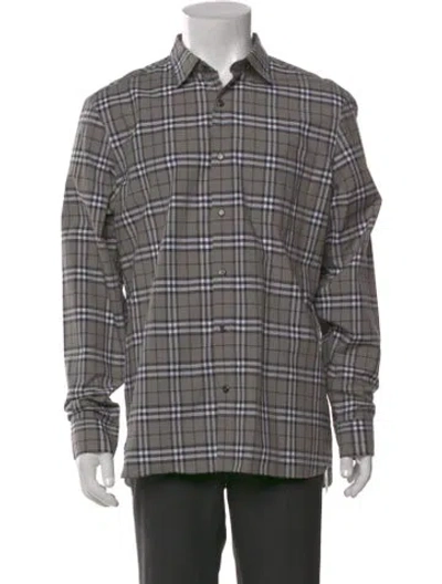 Pre-owned Burberry Beat Check Pattern Long Sleeve Shirt In Gray