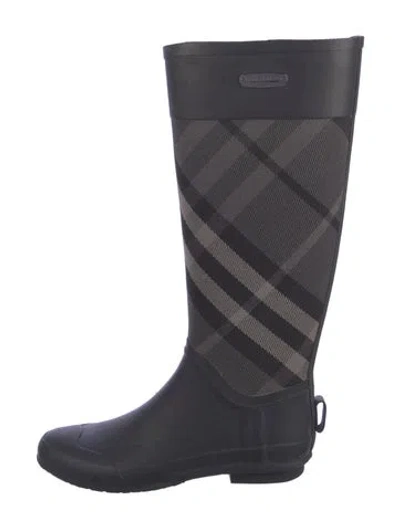 Pre-owned Burberry Beat Check Pattern Rubber Rain Boots In Blue