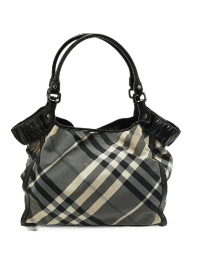 Pre-owned Burberry Beat Check Tote Bag In Grey